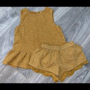 Rylee + Cru Mustard Polka Dot Kids Matching Set